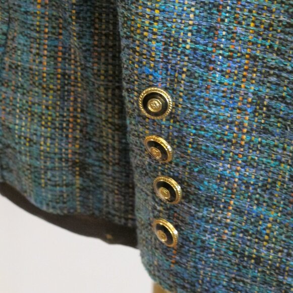 Brownstone Studio silk-blend blue plaid blazer with black trim – never worn 18P - Picture 4 of 7